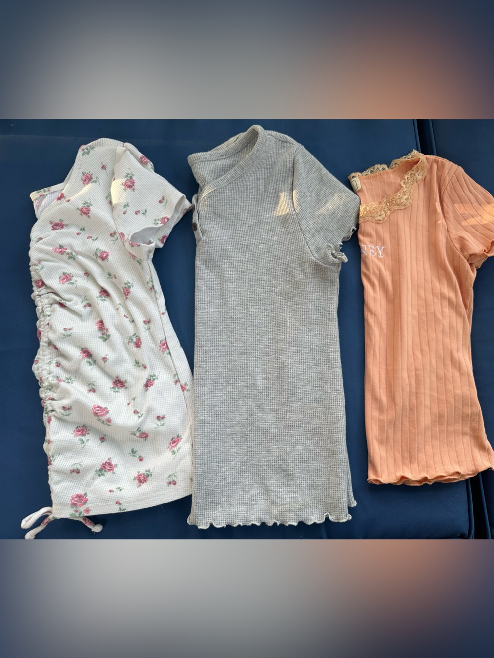 Three Girls Ribbed & Floral Knit Tops - White Floral, Gray, Peach Size 10-12